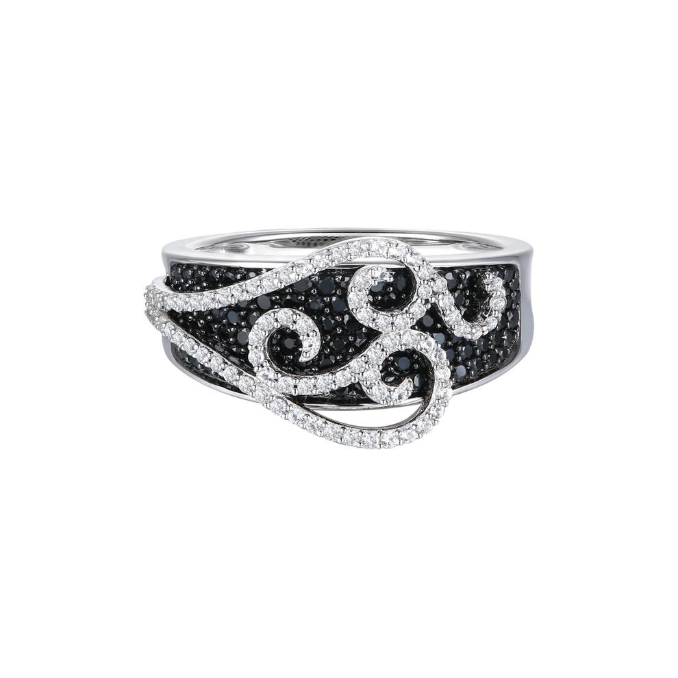 Black and White Diamond Swirl Ring in 10K White Gold (1 ct. tw.) – Image 1 of 3