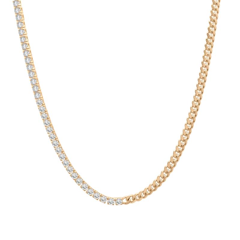 Lab-Created White Sapphire Tennis and Curb Link Necklace in Vermeil – Image 1 of 8