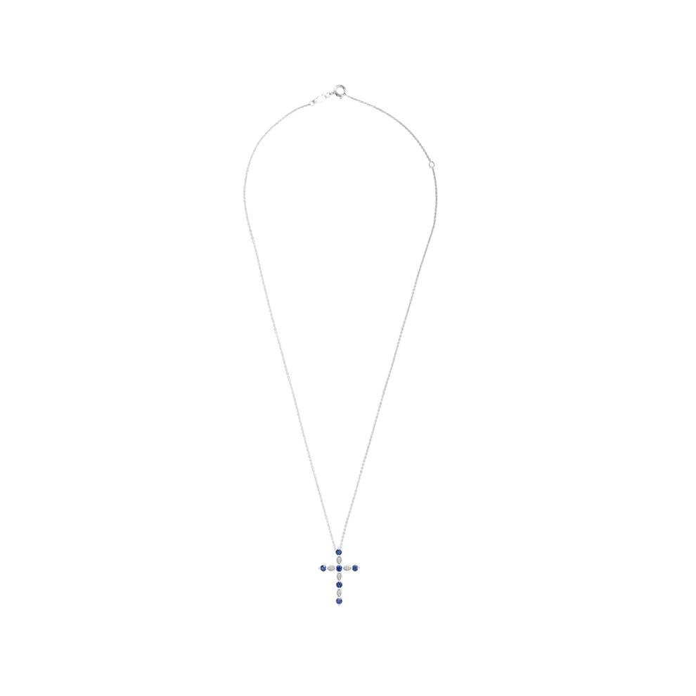 Blue Sapphire &amp; Diamond Accent Cross Pendant in Sterling Silver – Image 3 of 4