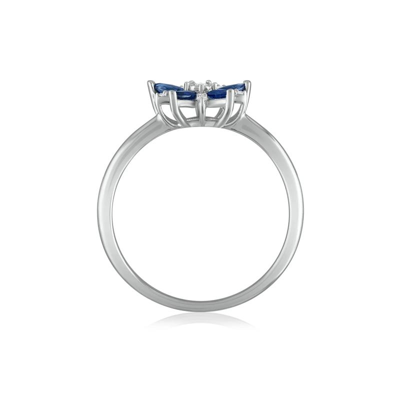 Blue Sapphire and Diamond Accent Floral Ring in 10K White Gold – Image 2 of 3