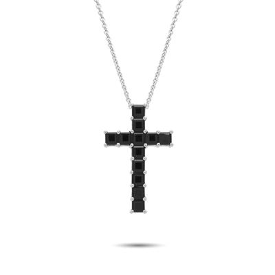Onyx Cross Pendant in Sterling Silver