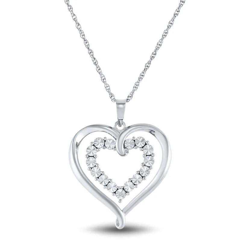 Diamond Double Heart Pendant in Sterling Silver – Image 1 of 3