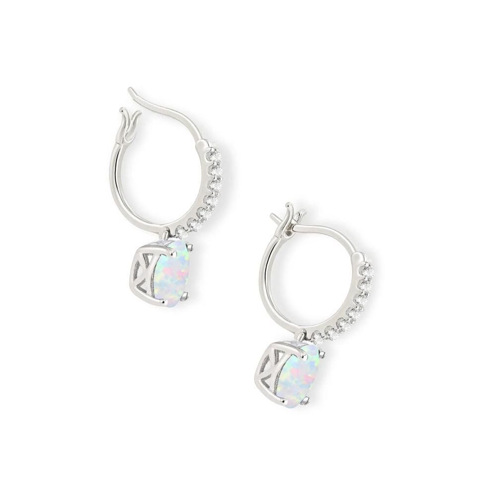 Lab-Created Opal &amp; Lab-Created White Sapphire Drop Hoop Earrings in Sterling Silver – Image 3 of 3