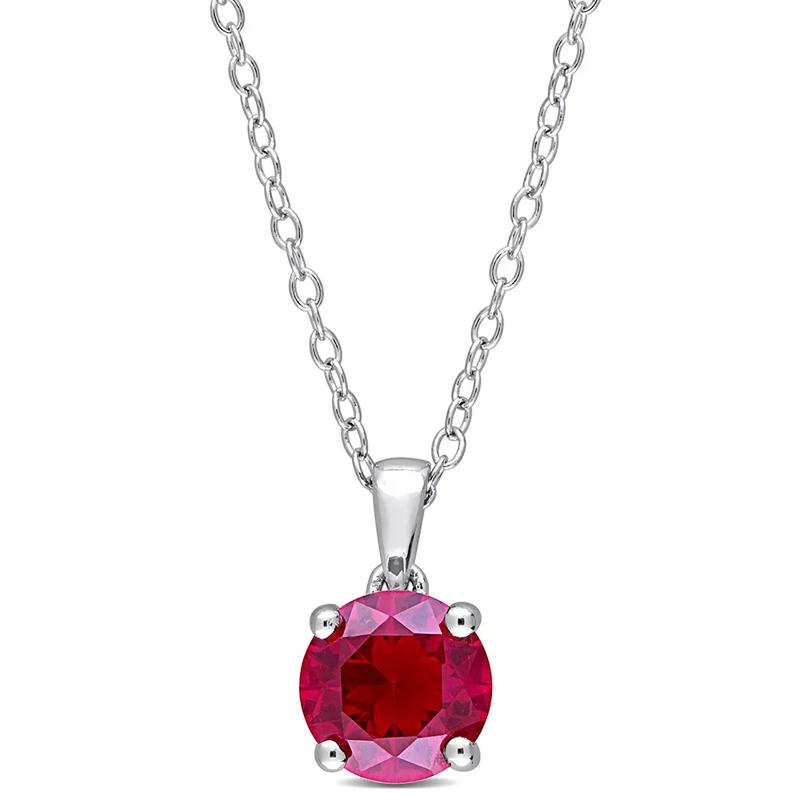 Lab Created Ruby Solitaire Pendant in Sterling Silver  – Image 1 of 4