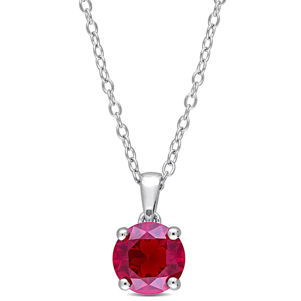 Lab Created Ruby Solitaire Pendant in Sterling Silver  – Image 1 of 4
