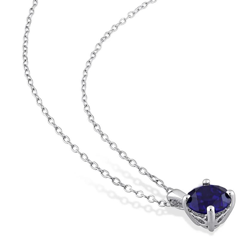 Lab Created Blue Sapphire Pendant in Sterling Silver  – Image 2 of 4