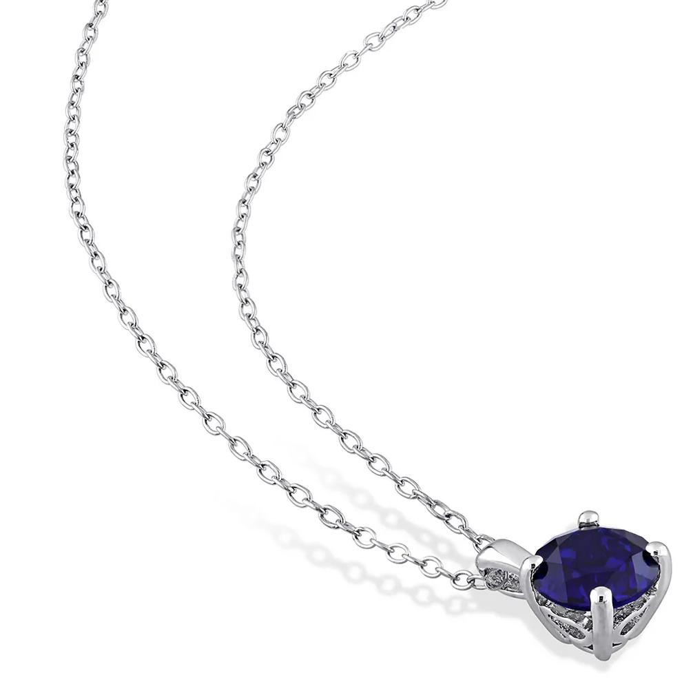 Lab Created Blue Sapphire Pendant in Sterling Silver  – Image 2 of 4