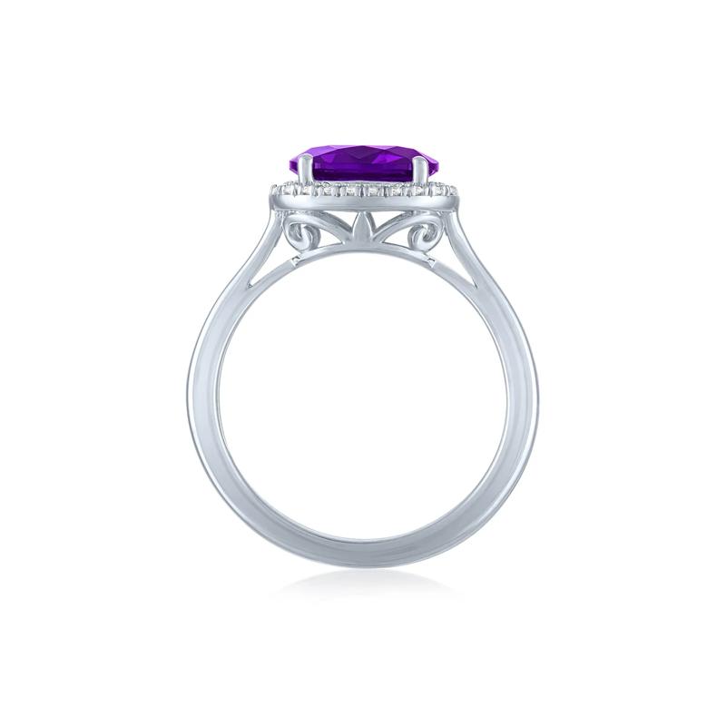 Amethyst and Diamond Accent Halo Ring in Sterling Silver – Image 2 of 3