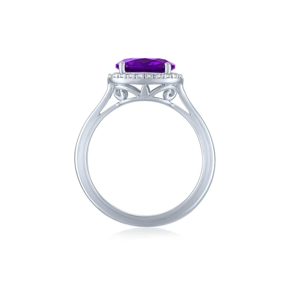 Amethyst and Diamond Accent Halo Ring in Sterling Silver – Image 2 of 3