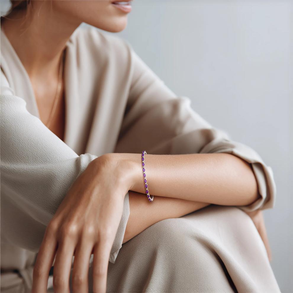 Amethyst &amp; Diamond Bracelet in Sterling Silver – Image 3 of 3