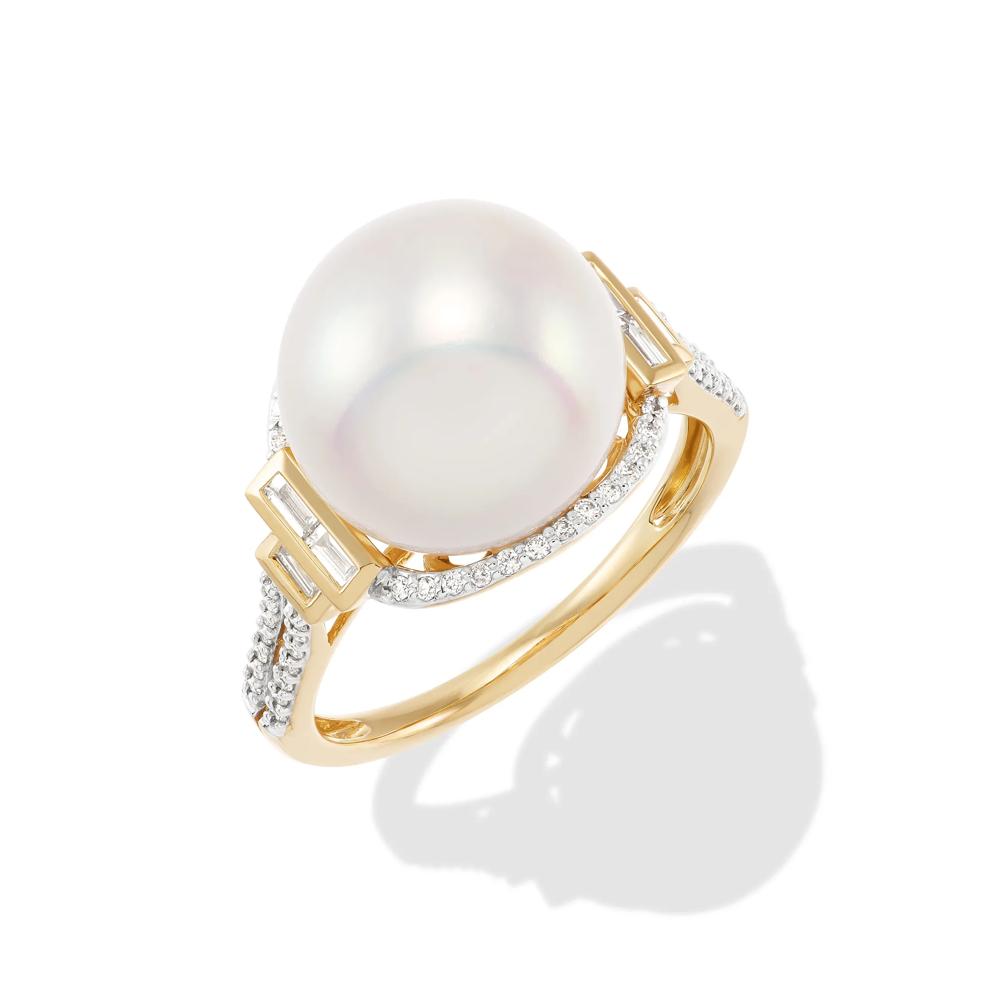 Freshwater Cultured Pearl &amp; Diamond Ring in 14K Yellow Gold (1/3 ct. tw.) – Image 2 of 4
