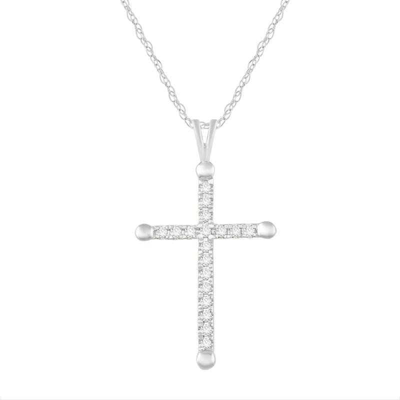 Diamond Cross Pendant in 10K White Gold &#40;1/4 ct. tw.&#41; – Image 1 of 3