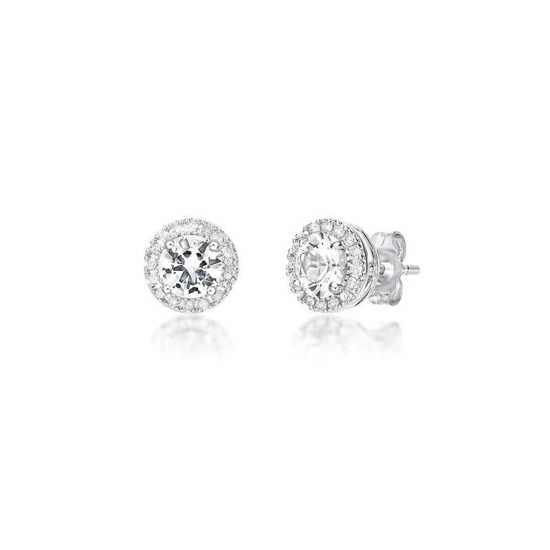 Lab Created White Sapphire &amp; 1/7 ct. tw. Diamond Earrings in Sterling Silver – Image 1 of 1
