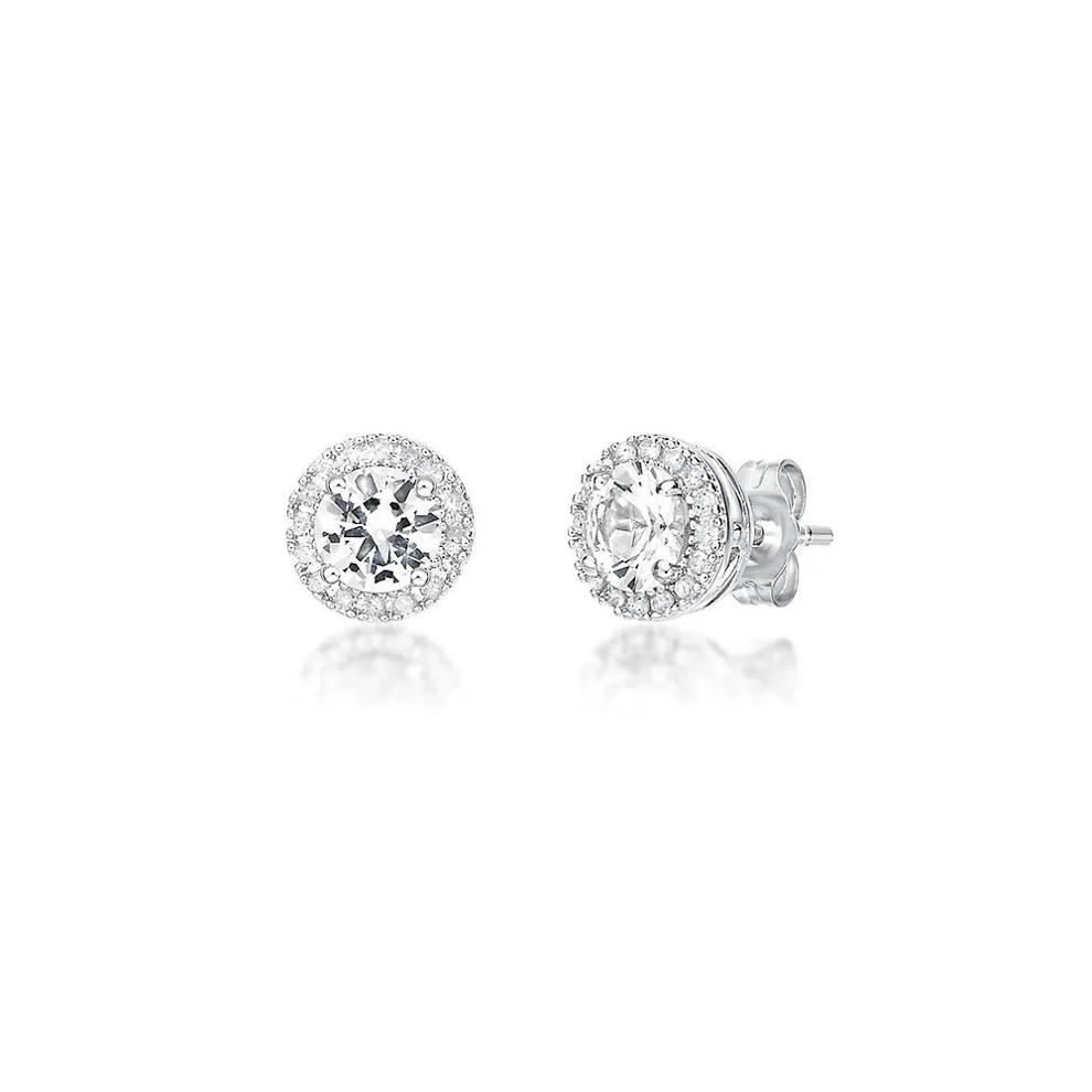 Lab Created White Sapphire &amp; 1/7 ct. tw. Diamond Earrings in Sterling Silver – Image 1 of 1