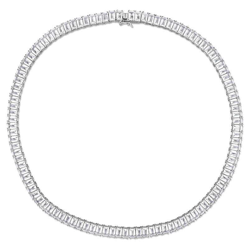 Lab Created Baguette-Shaped White Sapphire Necklace in Sterling Silver – Image 2 of 6