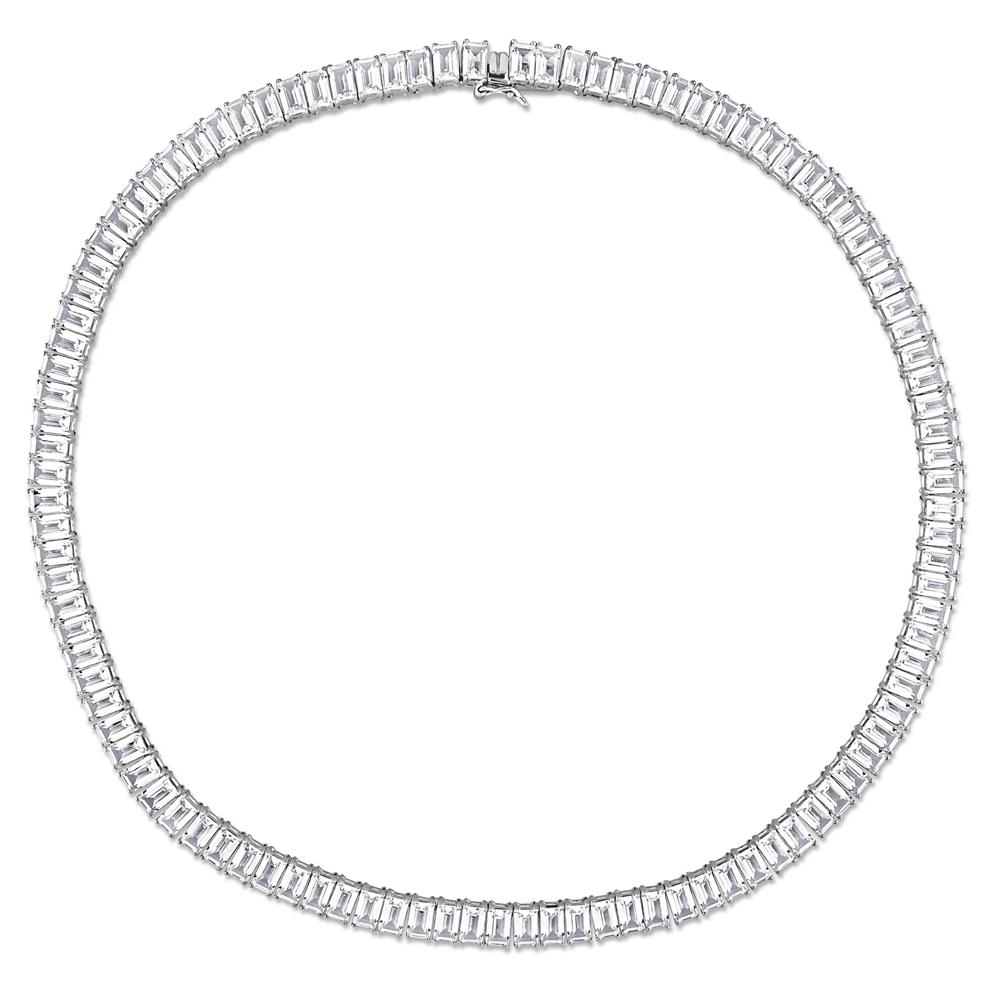 Lab Created Baguette-Shaped White Sapphire Necklace in Sterling Silver – Image 2 of 6