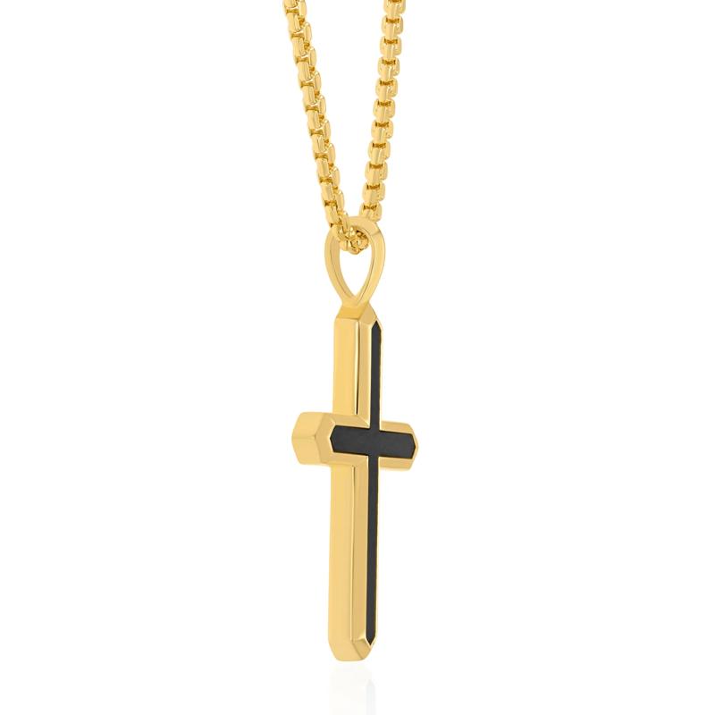 Men&#39;s Black Onyx Cross Pendant in Vermeil – Image 2 of 5