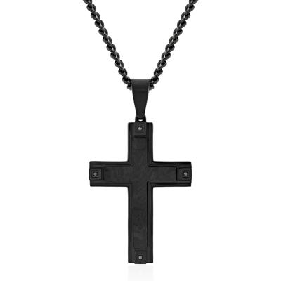 Men’s Black Diamond Cross Pendant in Black Carbon Fiber & Black Stainless Steel