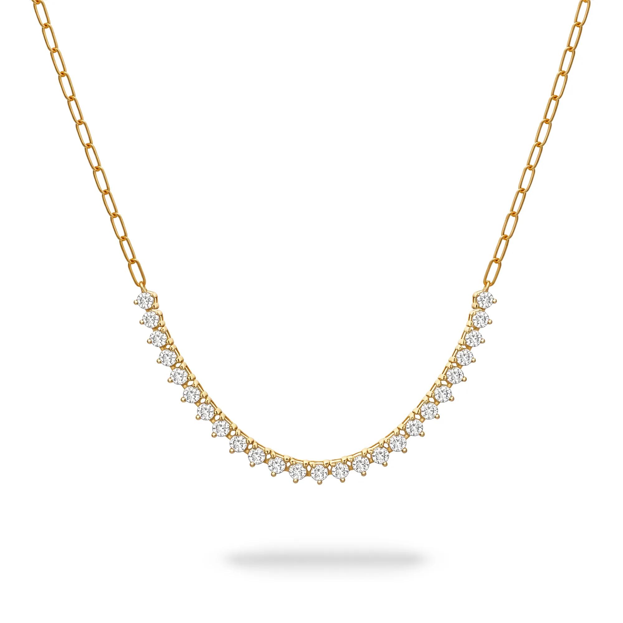 Diamond Smile Paperclip Necklace in 10K Yellow Gold