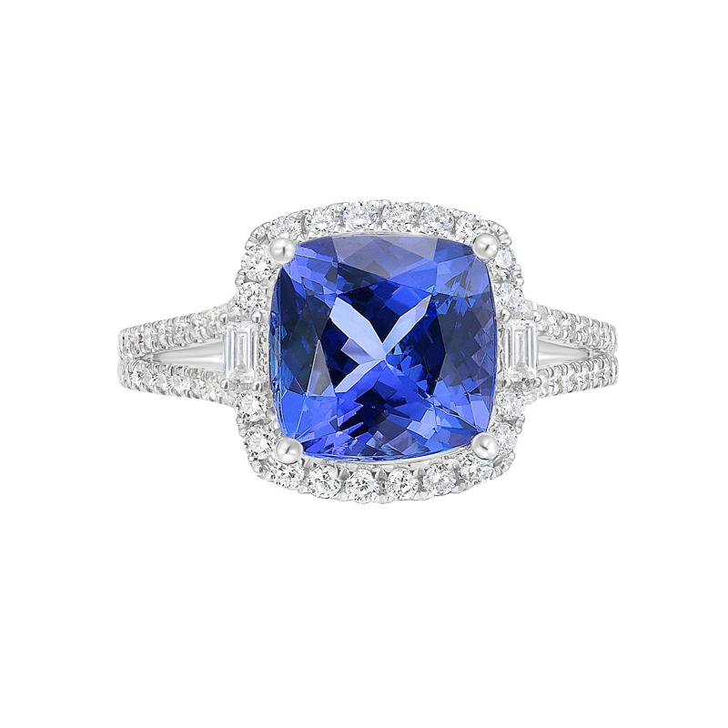 Tanzanite &amp; Diamond Halo Split-Shank Ring in 14K White Gold &#40;1/2 ct. tw.&#41; – Image 1 of 3