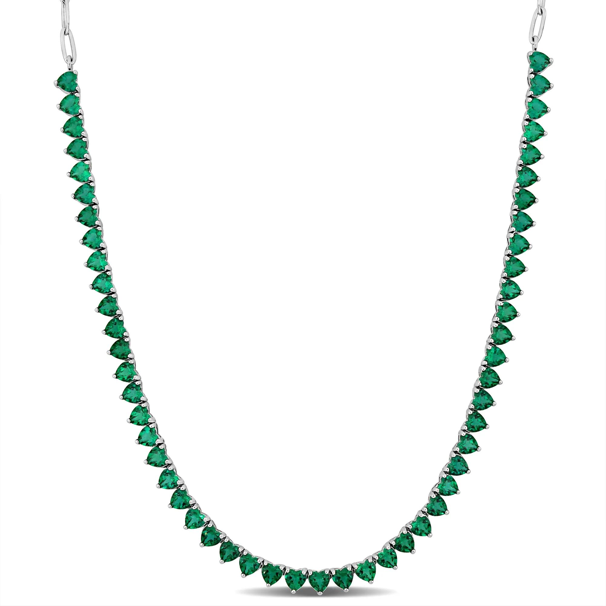 Lab-Created Emerald Tennis Necklace in Sterling Silver