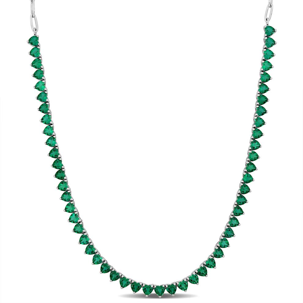 Heart-Shaped Lab-Created Emerald Tennis Necklace in Sterling Silver – Image 1 of 4