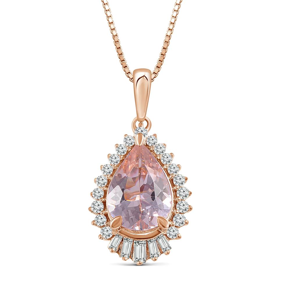 Morganite &amp; Diamond Halo Pendant in 10K Rose Gold (1/4 ct. tw.) – Image 1 of 2