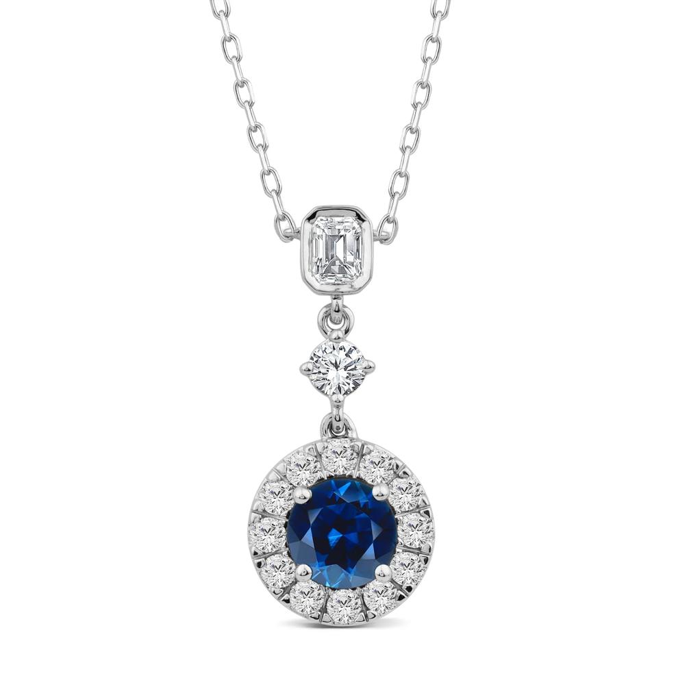Blue Sapphire and Diamond Halo Pendant in 10K White Gold (1 ct. tw.) – Image 1 of 3