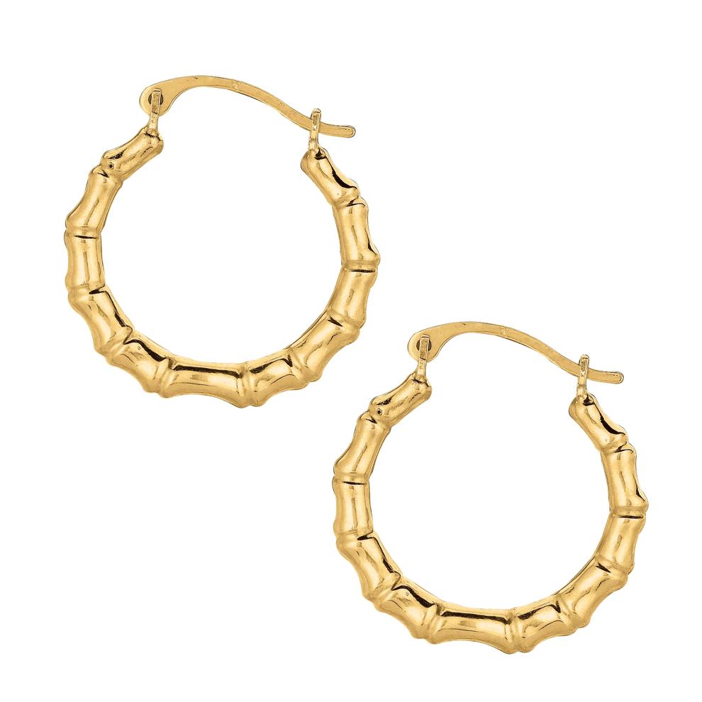 Graduated Bamboo Hoop Earrings in 10K Yellow Gold, 15MM – Image 1 of 1