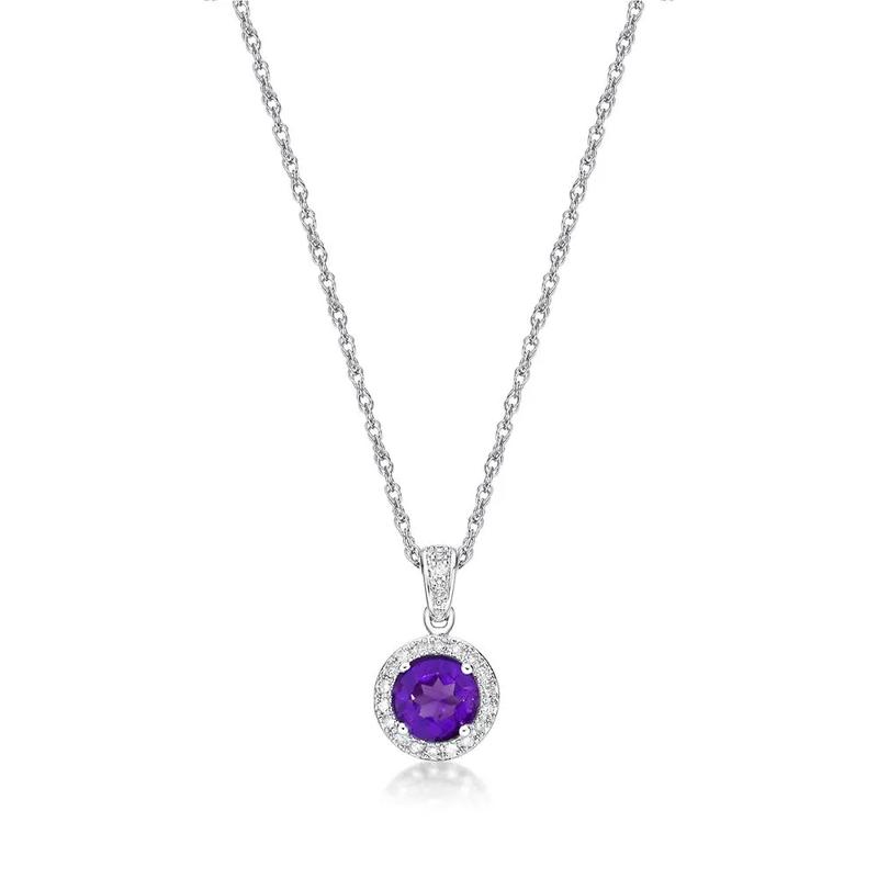 Amethyst &amp; 1/10 ct. tw. Diamond Pendant in Sterling Silver – Image 3 of 3