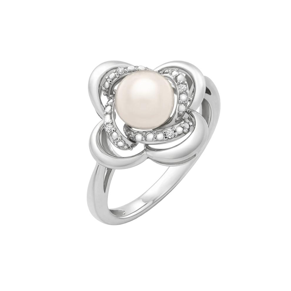 Freshwater Cultured Pearl &amp; Diamond Accent Clover Ring in Sterling Silver – Image 4 of 4