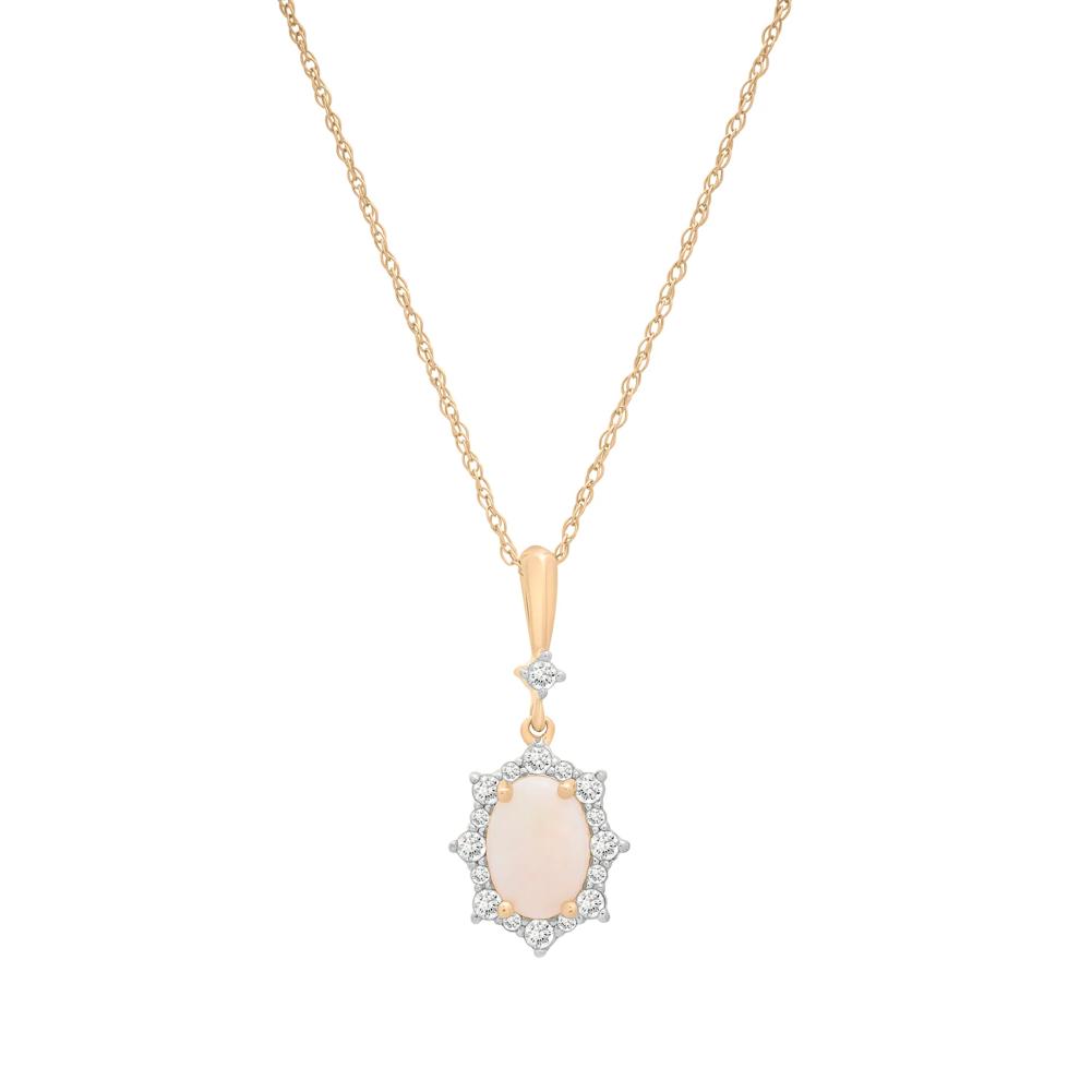 Australian Opal and Diamond Accent Halo Drop Pendant in 10K Yellow Gold – Image 1 of 4