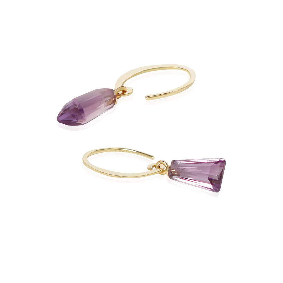 Trapezoid Amethyst Ear Wire Drop Earrings in 14K Yellow Gold – Image 2 of 2