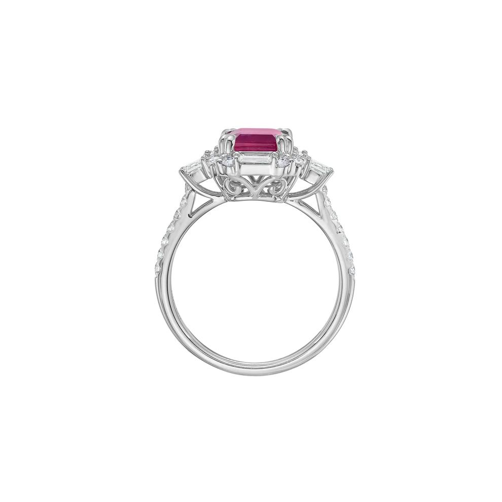 Emerald-Cut Ruby and Diamond Halo Ring in 14K White Gold (3/4 ct. tw.) – Image 2 of 5