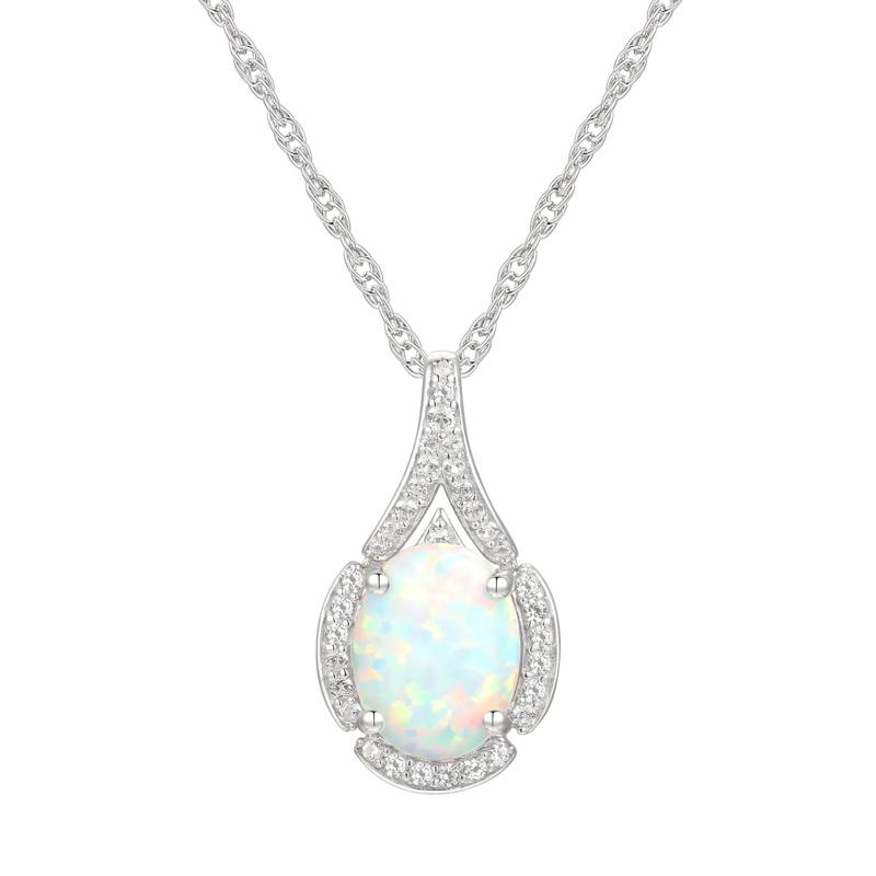 Oval Opal &amp; Lab Created White Sapphire Earring, Pendant &amp; Ring Set in Sterling Silver – Image 4 of 9