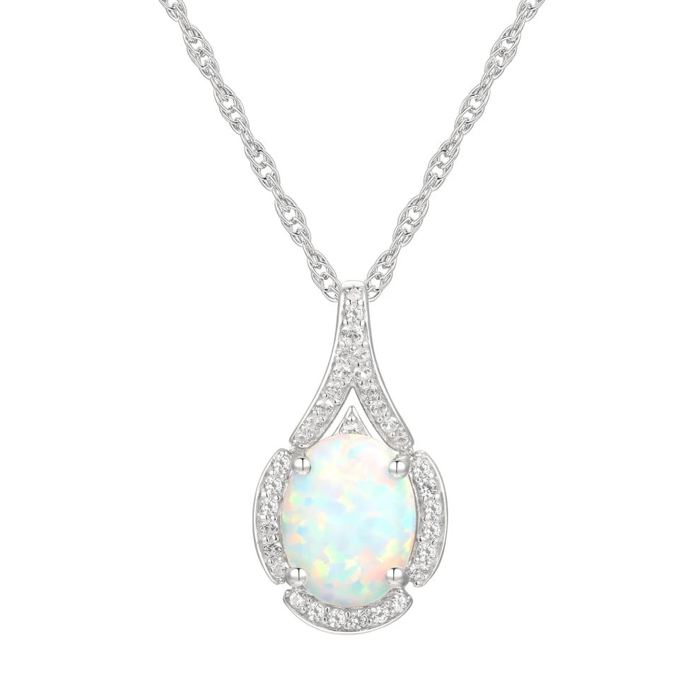 Oval Opal &amp; Lab Created White Sapphire Earring, Pendant &amp; Ring Set in Sterling Silver – Image 5 of 9