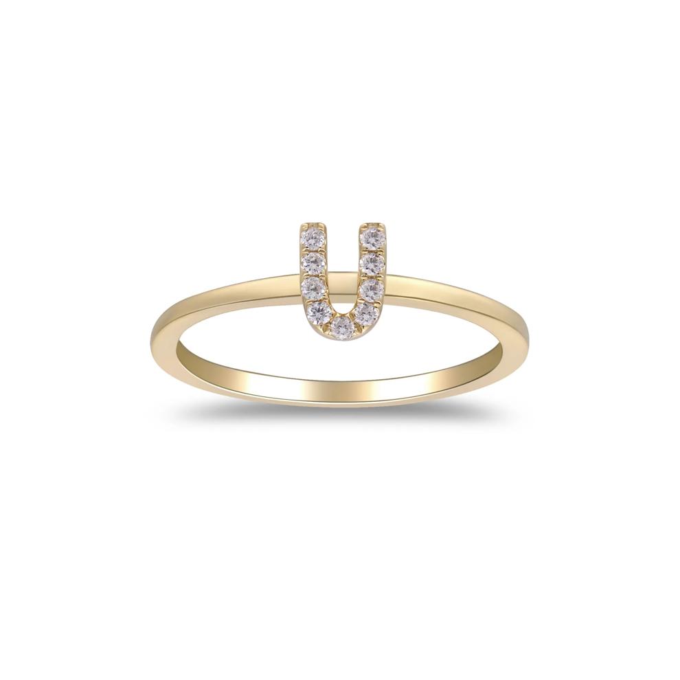 Diamond "U" Initial Ring in 10K Yellow Gold – Image 1 of 5