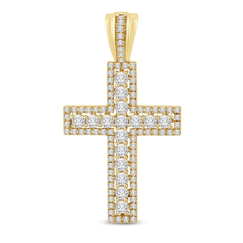 Men&rsquo;s Diamond Cross Pendant in 10K Yellow Gold &#40;2 ct. tw.&#41; – Image 1 of 2
