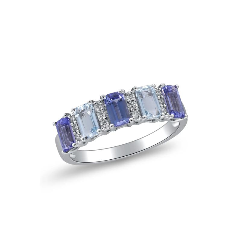 Tanzanite, Aquamarine &amp; Diamond Accent Ring in 10K White Gold – Image 4 of 5