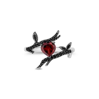 Evil Queen Enchanted Forest Garnet & Black Diamond Ring in Sterling Silver