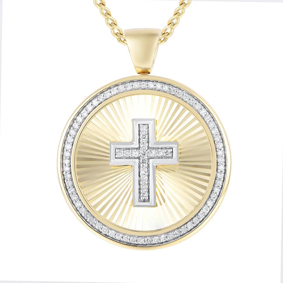 Cross Medallion Pendant with Diamonds in 10K Yellow Gold (1/3 ct. tw.) – Image 1 of 3