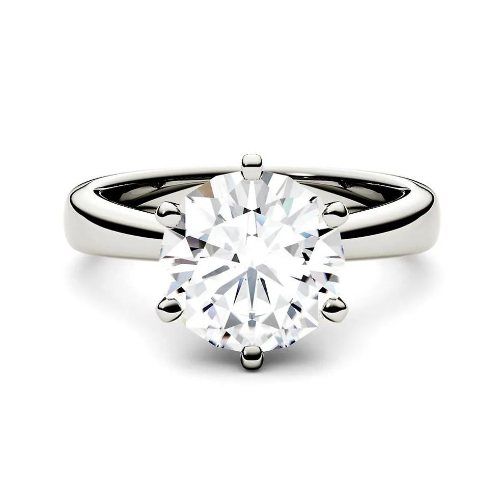 Round Moissanite Solitaire Ring in 14K White Gold (3 ct. dew) – Image 1 of 3