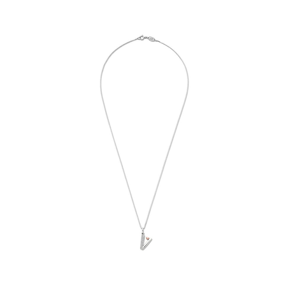 Diamond Accent Initial V Pendant in Sterling Silver and 14K Rose Gold – Image 2 of 4