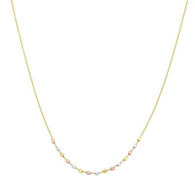 Tri-Color Stationary Textured Bead Necklace in 14K Yellow, White and Rose Gold