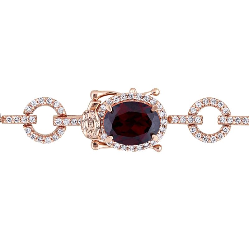 Oval Garnet &amp; Diamond Link Bracelet in 14K Rose Gold &#40;1 1/2 ct. tw.&#41; – Image 2 of 5