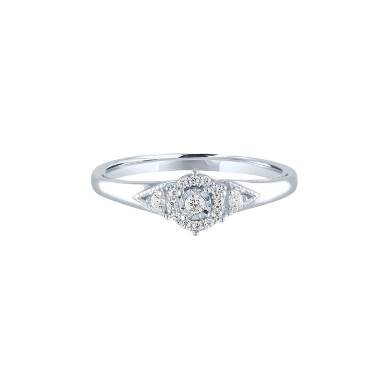 Diamond Halo Promise Ring with Side Stones in Sterling Silver &#40;1/8 ct. tw.&#41; – Image 1 of 1