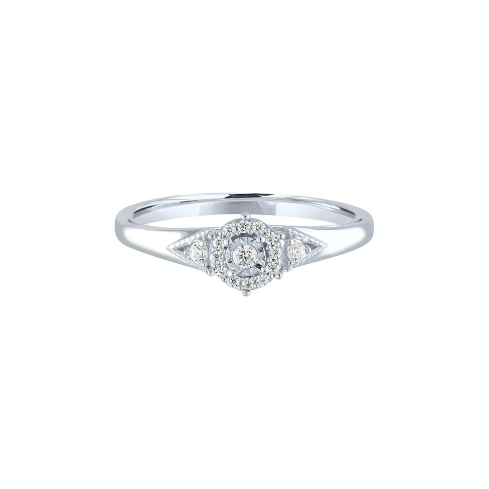 Diamond Halo Promise Ring with Side Stones in Sterling Silver (1/8 ct. tw.) – Image 1 of 1