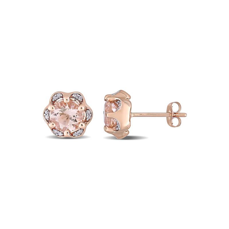 Morganite &amp; Diamond Floral Stud Earrings in 14K Rose Gold – Image 1 of 2