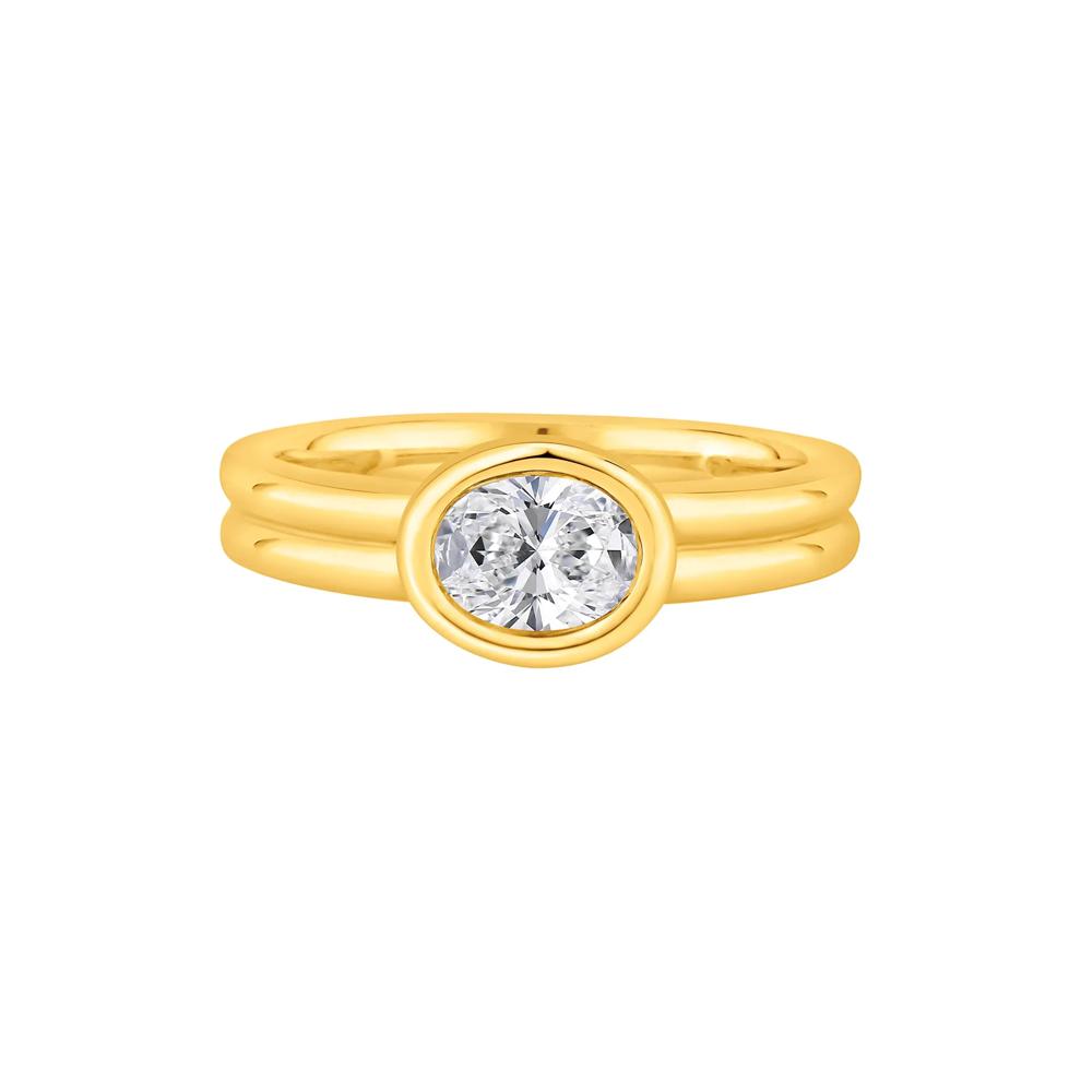 Lab Grown Diamond East-West Oval Ring in 14K Yellow Gold (1/2 ct. tw.) – Image 1 of 4