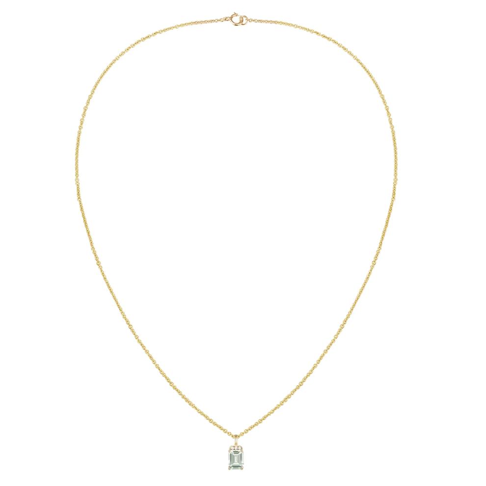 Emerald-Cut Green Amethyst &amp; Diamond Accent Pendant Necklace in 10K Yellow Gold – Image 4 of 4